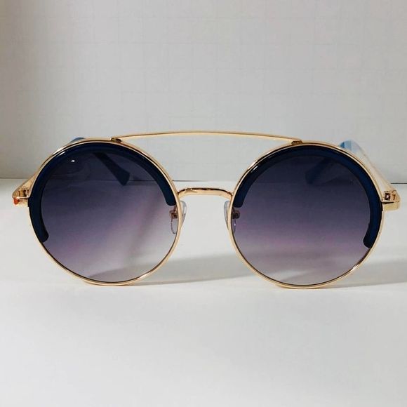 ShadeME Accessories - A7-1: BLUE Stripe Circle Sunglasses